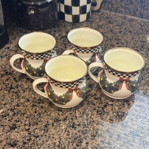 Mackenzie Childs Enamel Evergreen Mugs - Set of 4